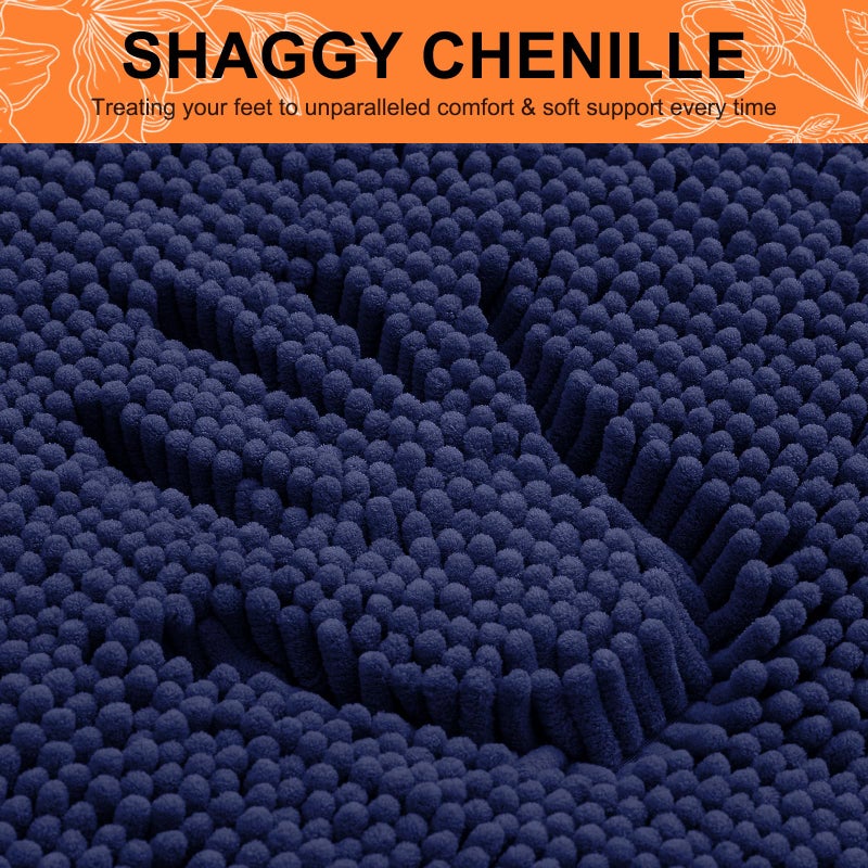 Smiry Bathroom Rugs Sets 2 Piece, Soft Absorbent Chenille Machine Washable Non Slip Shaggy Bath Rug Set for Tub, Shower, and Floor (30x20+24x16, Navy Blue) - Image 3